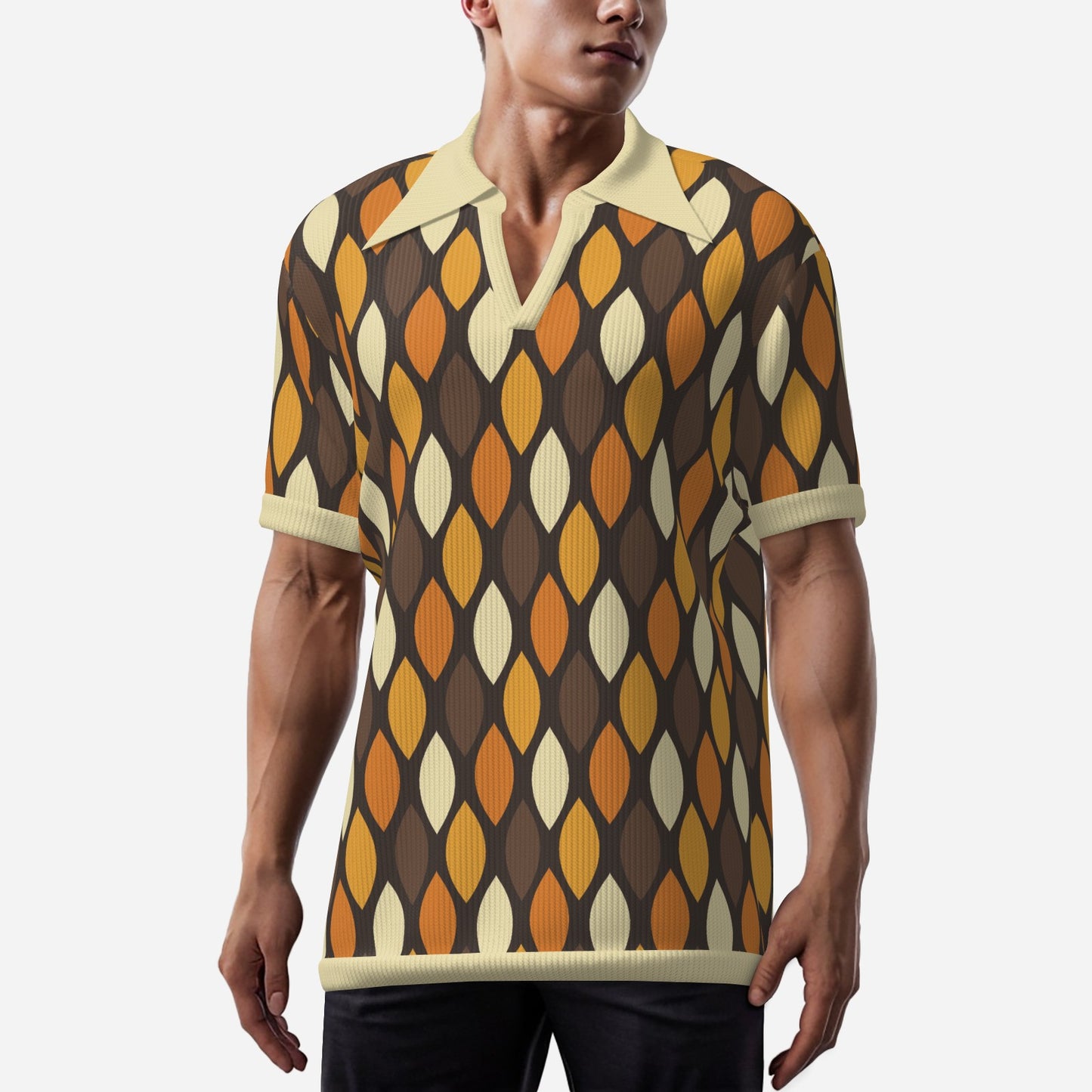 70s Polo Shirt, 70s Knit Polo shirt, 70s Style Disco Shirt, Retro Polo Shirt, Groovy 70s Geometric Polo Shirt