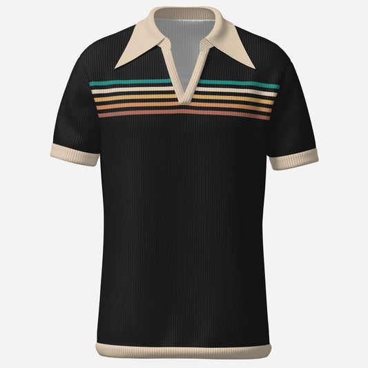 Retro Polo Shirt, Men's 70s Wing Collar Shirt, Brown Stripe Polo Shirt, 70s polo shirt men