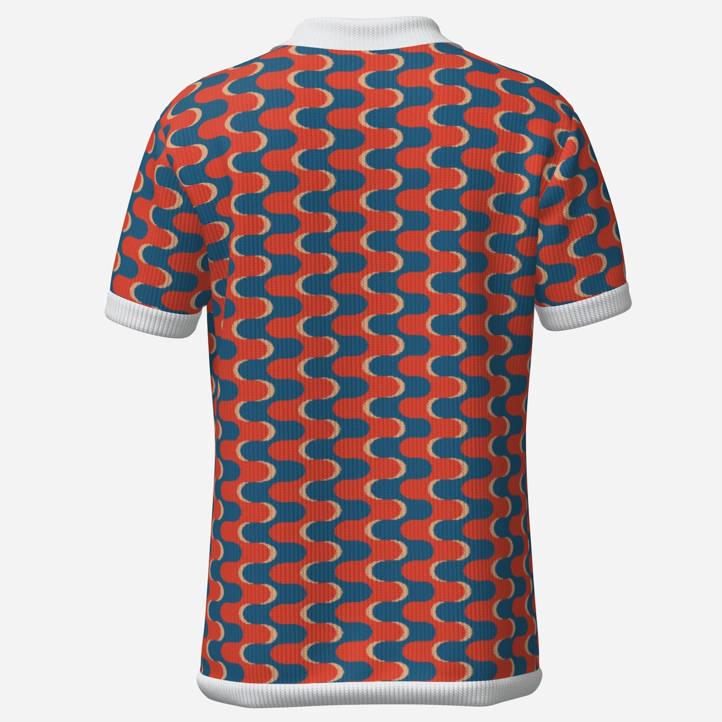Retro Polo Shirt, 70s Polo Shirt, Red Blue Op Art Shirt, Wing Collar Shirt, Retro Knit Polo
