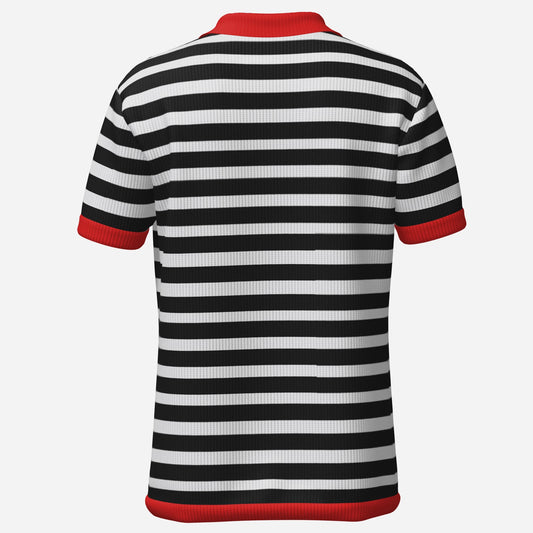Retro Polo Shirt, Black Stripe Polo Shirt, 70s Red Wing Collar Shirt, 70s Polo Shirt, Knit Polo