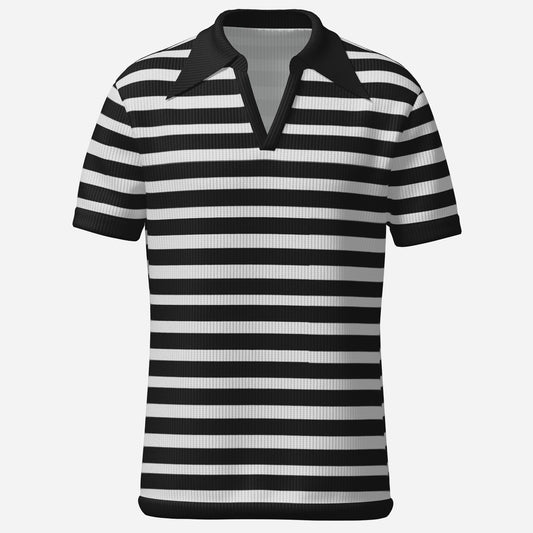 Retro Polo Shirt, Black Stripe Polo Shirt, 70s Wing Collar Shirt, 70s Polo Shirt, 70s Knit Polo shirt