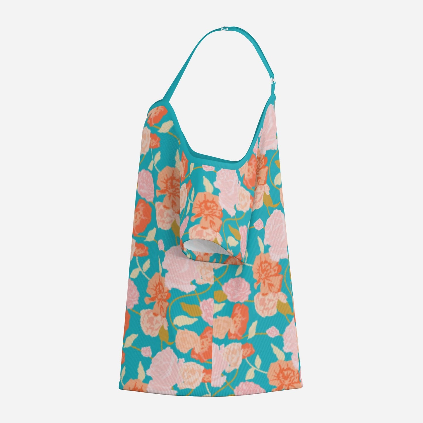 Women’s Turquoise Off Shoulder Top | Eco-Friendly Imitation Cotton Flutter Sleeve Floral Blouse