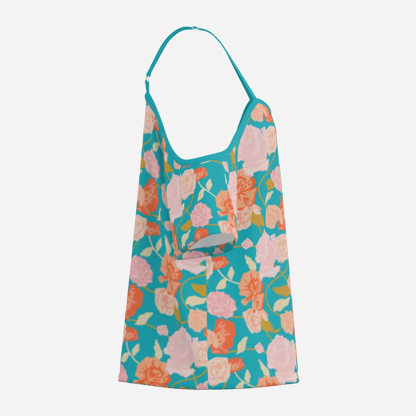 Women’s Turquoise Off Shoulder Top | Eco-Friendly Imitation Cotton Flutter Sleeve Floral Blouse