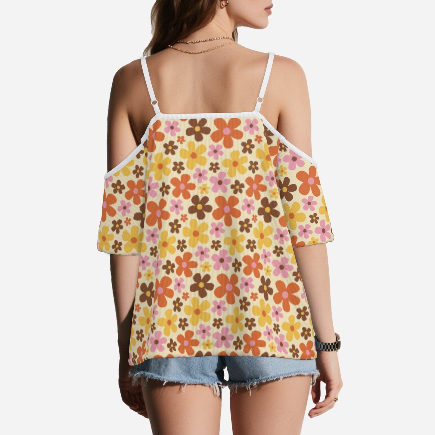 Women’s Retro 70s Off Shoulder Top | Eco-Friendly Imitation Cotton Flutter Sleeve Blouse