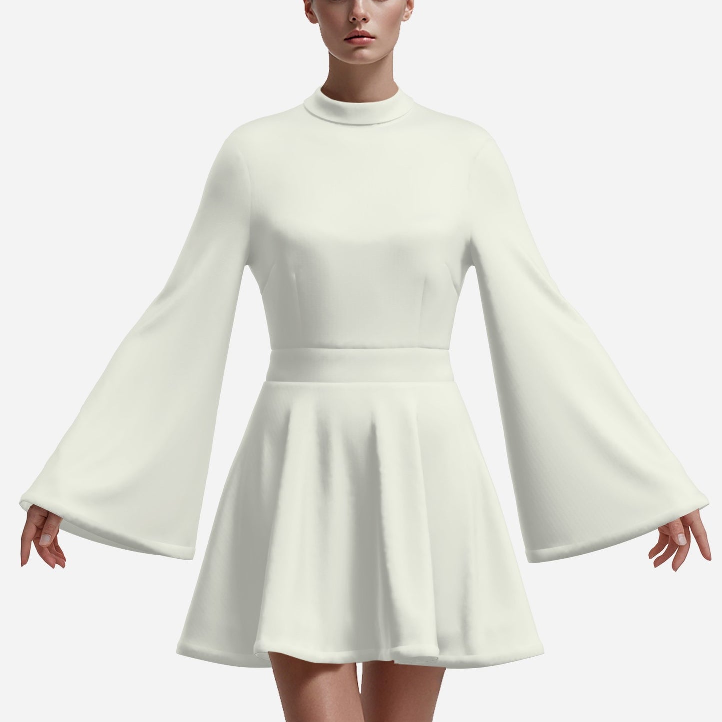 Custom Beige 70s Bell Sleeve Dress