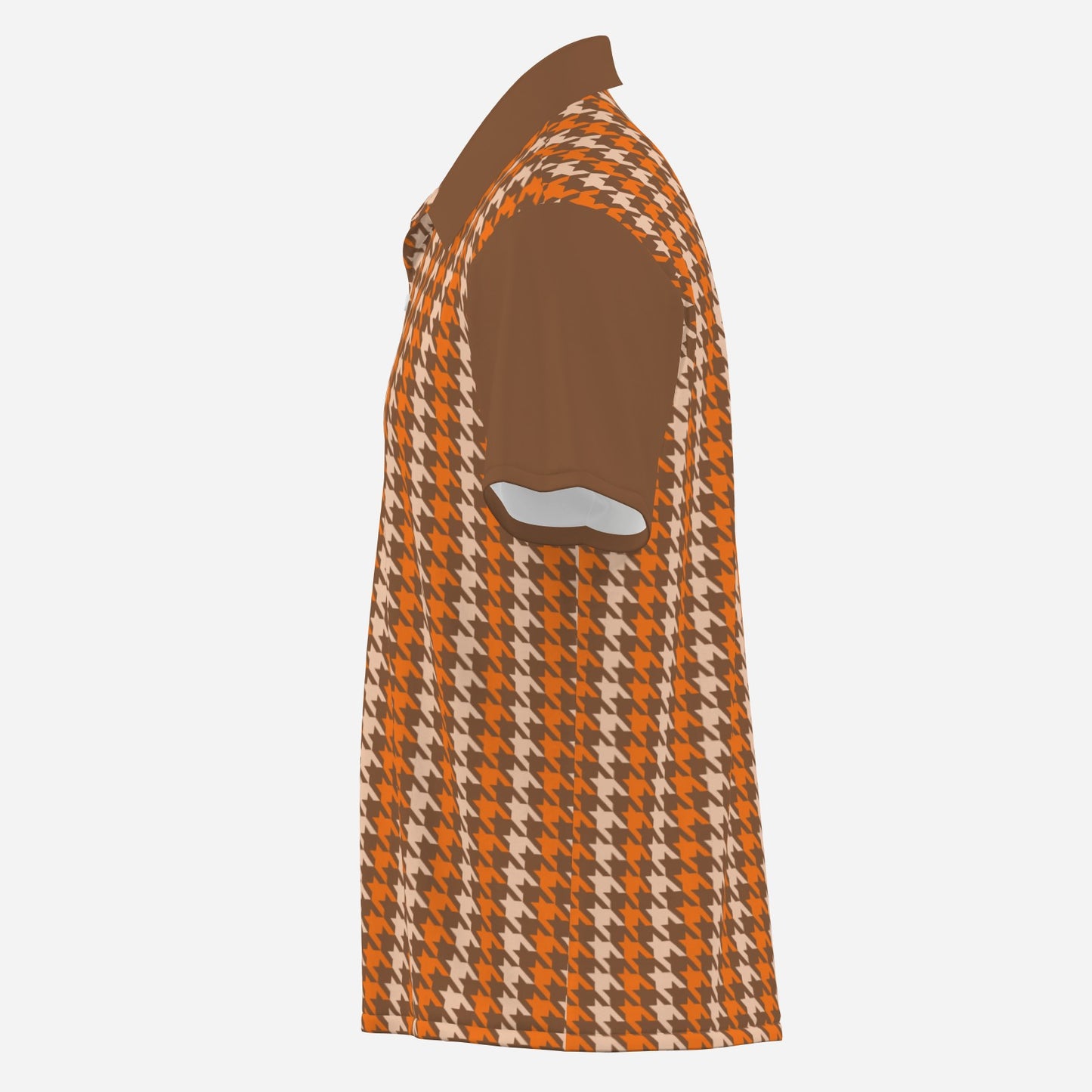 70s Style Shirt Men | Retro Orange Brown Houndstooth Shirt | Vintage Houndstooth Short Sleeve Shirt |