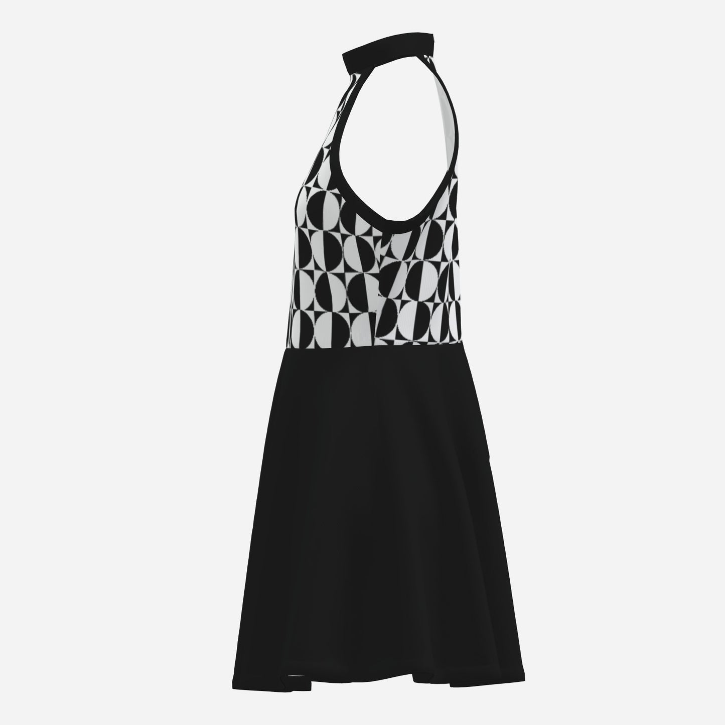60s Mod Style Dress | Retro Black & White Halter Mini Dress | Geometric Black Go go Dress | Retro Sleeveless Dress