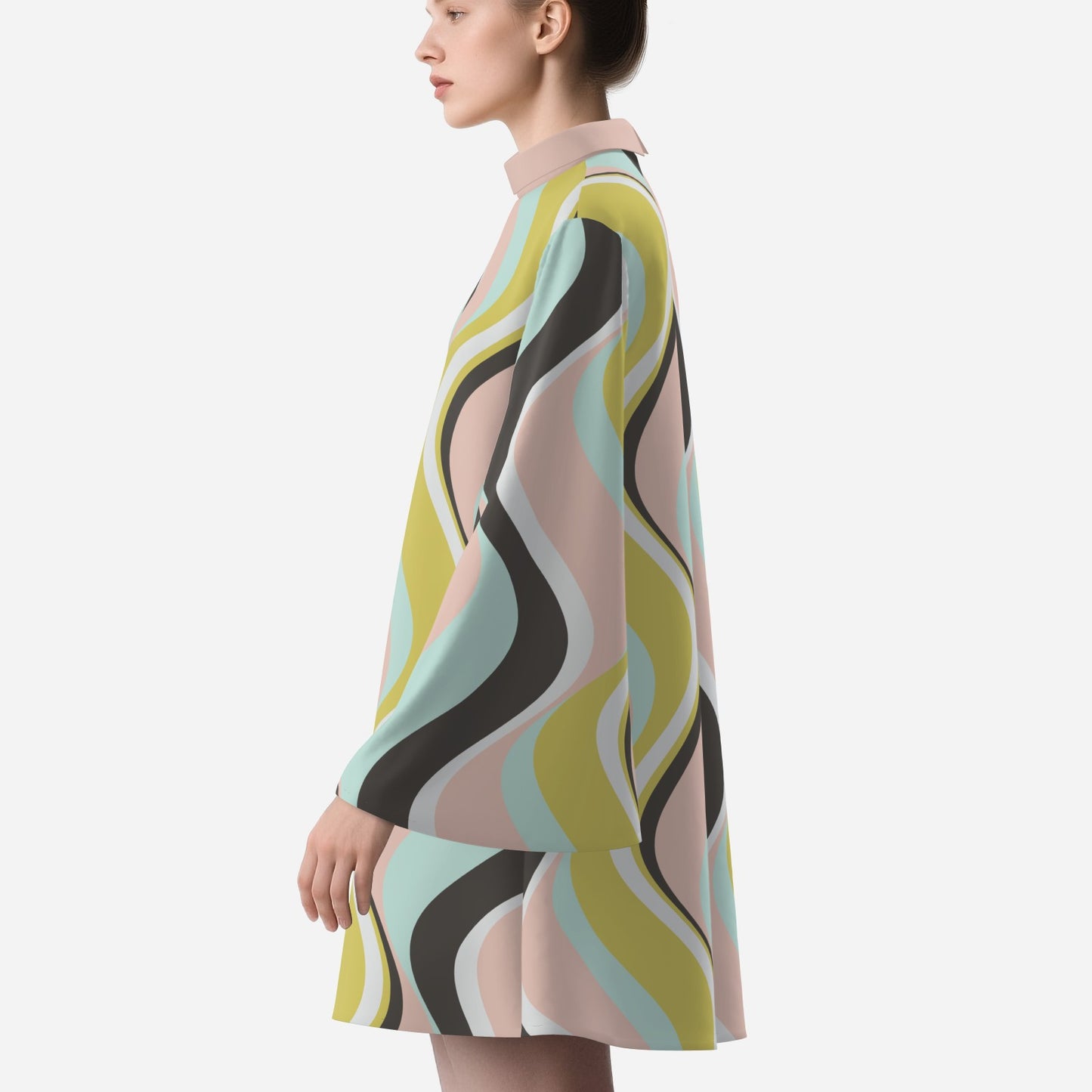 70s Dress Style, Groovy 70s Style Dress, 70s Bell sleeve Dress, Green Pink Stripe Tent Dress, Retro 70s Dress