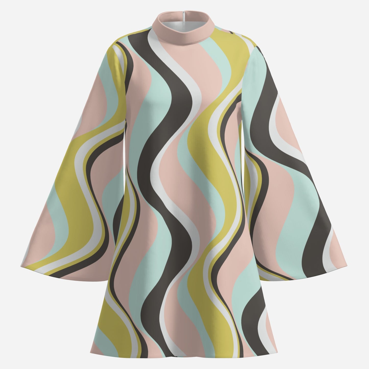 70s Dress Style, Groovy 70s Style Dress, 70s Bell sleeve Dress, Green Pink Stripe Tent Dress, Retro 70s Dress