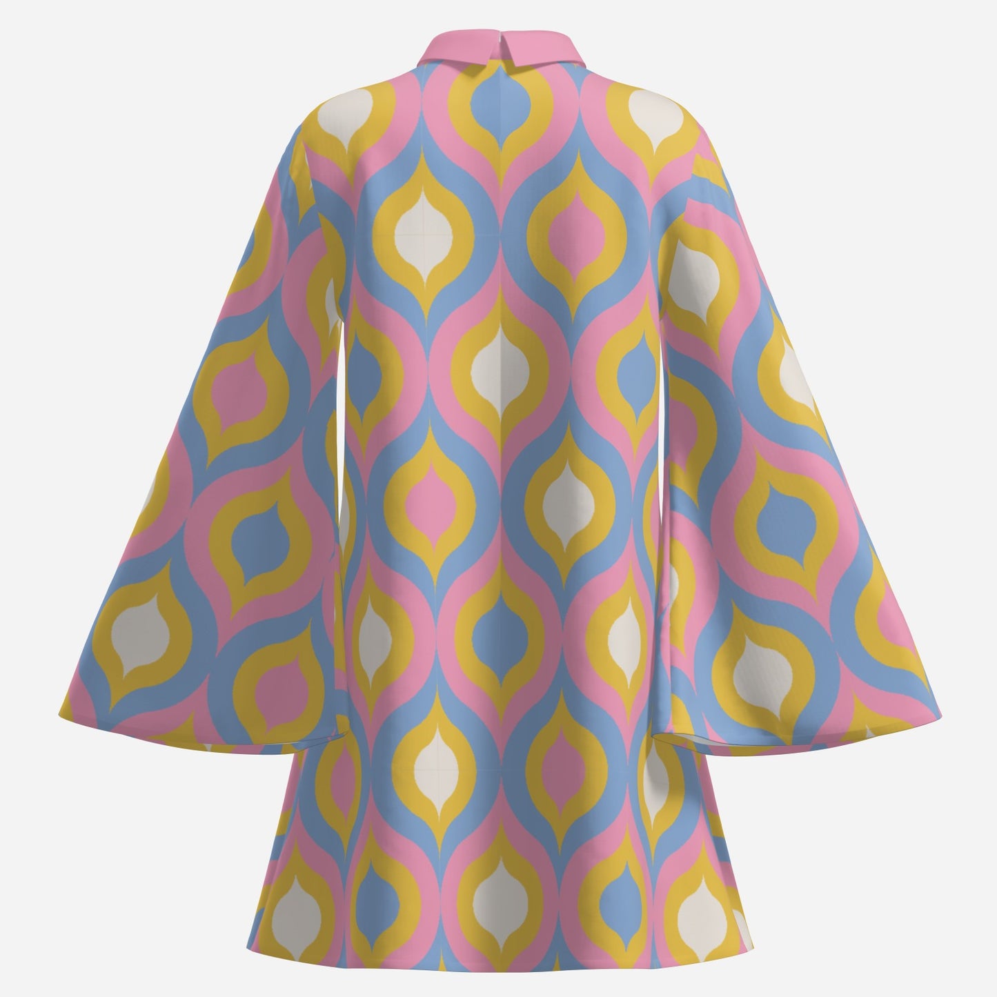 70s Disco Dress | Groovy Pink Turtleneck Bell Sleeve Dress | Retro Geometric Tent Mini Dress | Mod 60s 70s Style