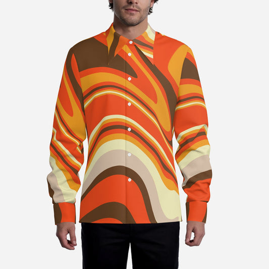 Custom for Monique - Men's Orange Brown Groovy 70s Stripe shirt, Wing Collar shirt, 70s Style Disco Shirt
