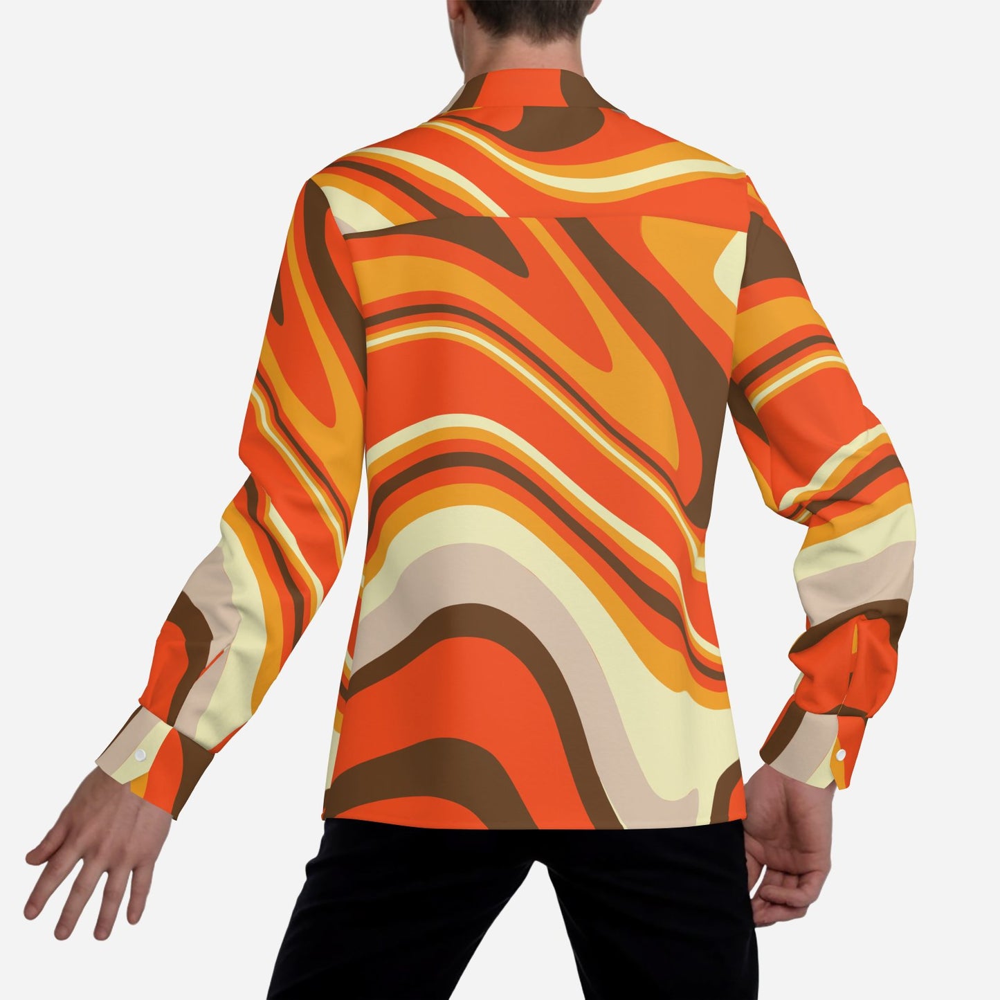 Custom for Monique - Men's Orange Brown Groovy 70s Stripe shirt, Wing Collar shirt, 70s Style Disco Shirt