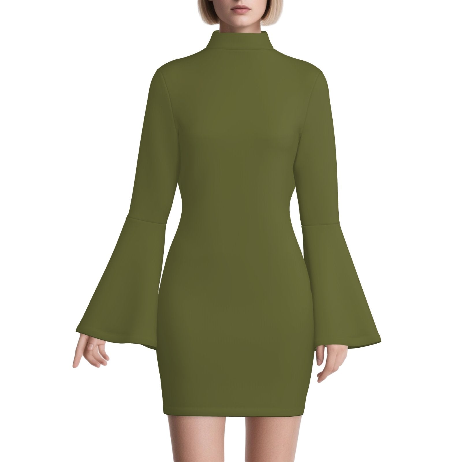 Women's 60s 70s Dress Style, 60s Style Mini Dress | Olive Green Bell Sleeve Dress, Go Go Dress