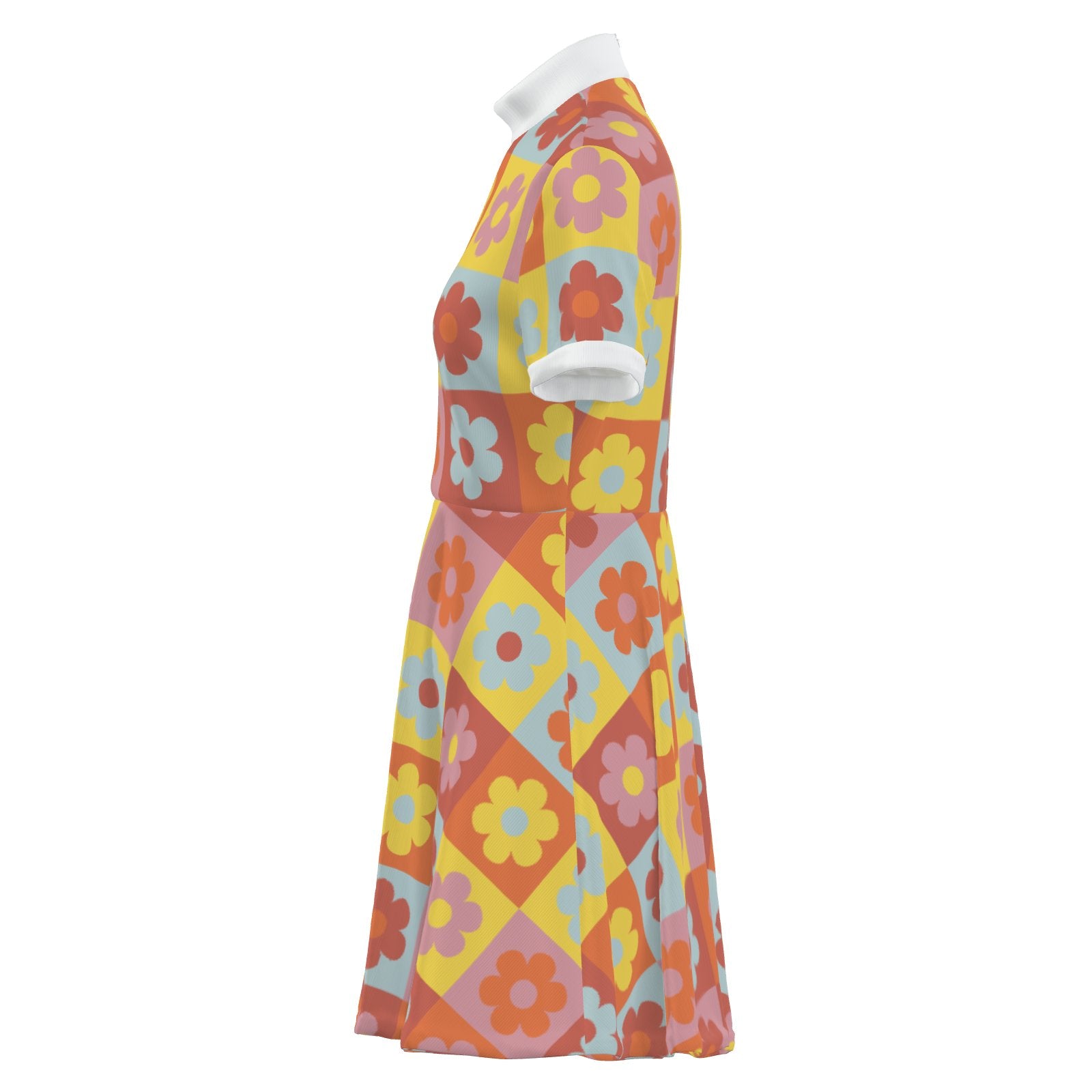 60s Floral Mod Mini Dress Retro Turtleneck A-Line GoGo Dress Multicolor / 5XL