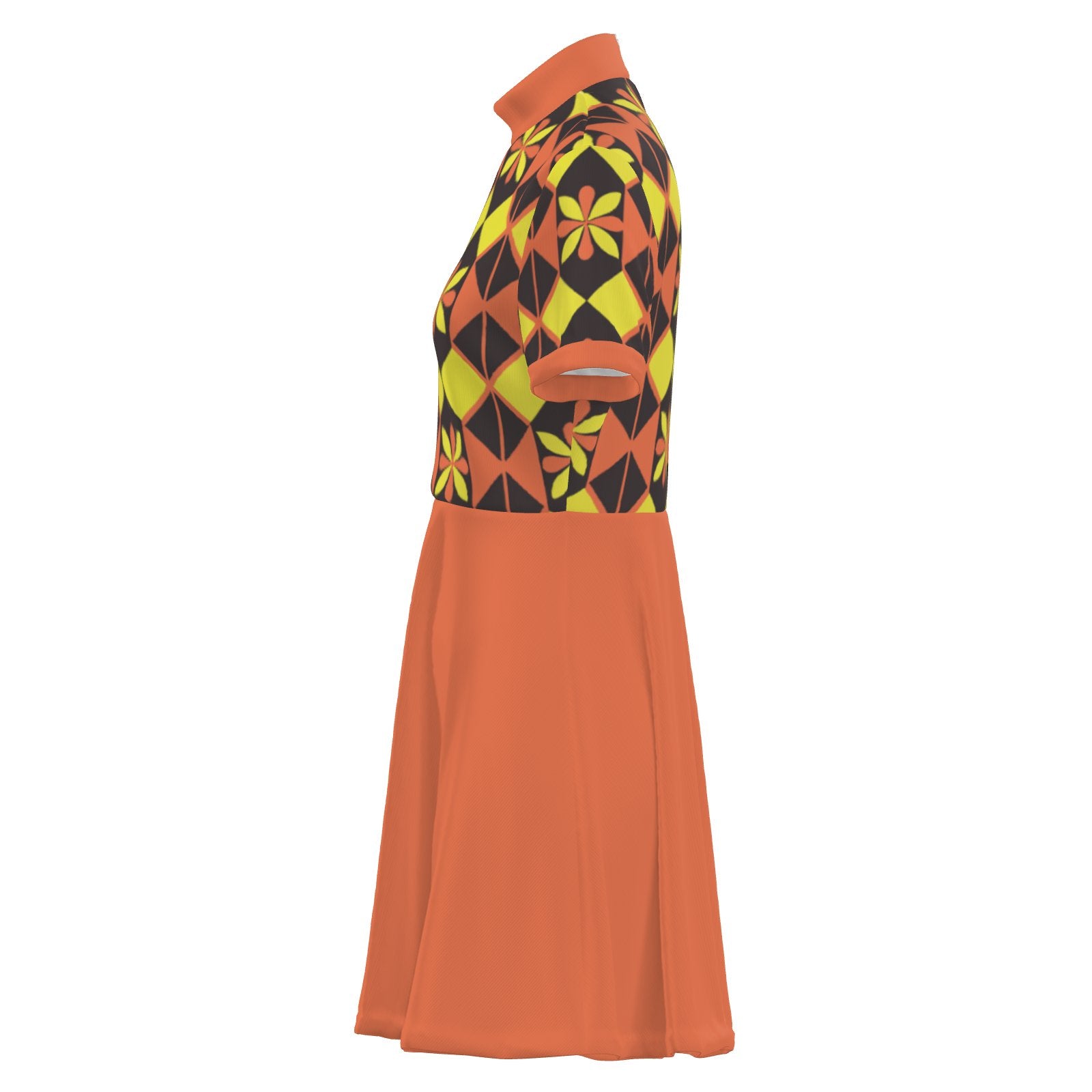 Mod Orange Dress, 60s inspired Dress, Space Age Retro Geometric Turtleneck GoGo Mini Dress Orange / 5XL