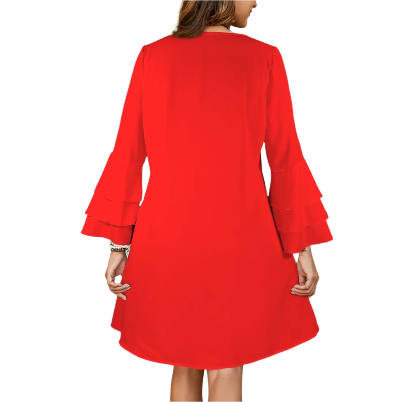 Red tier Bell sleeve Dress