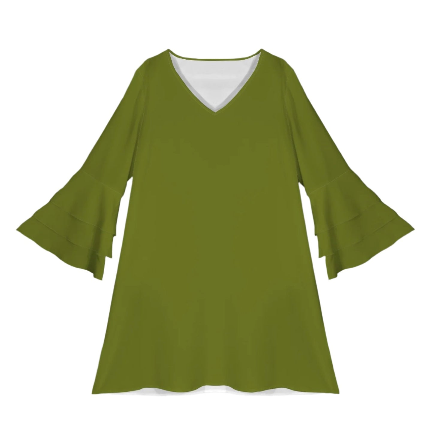 Olive Green Tier Bell Sleeve Dress