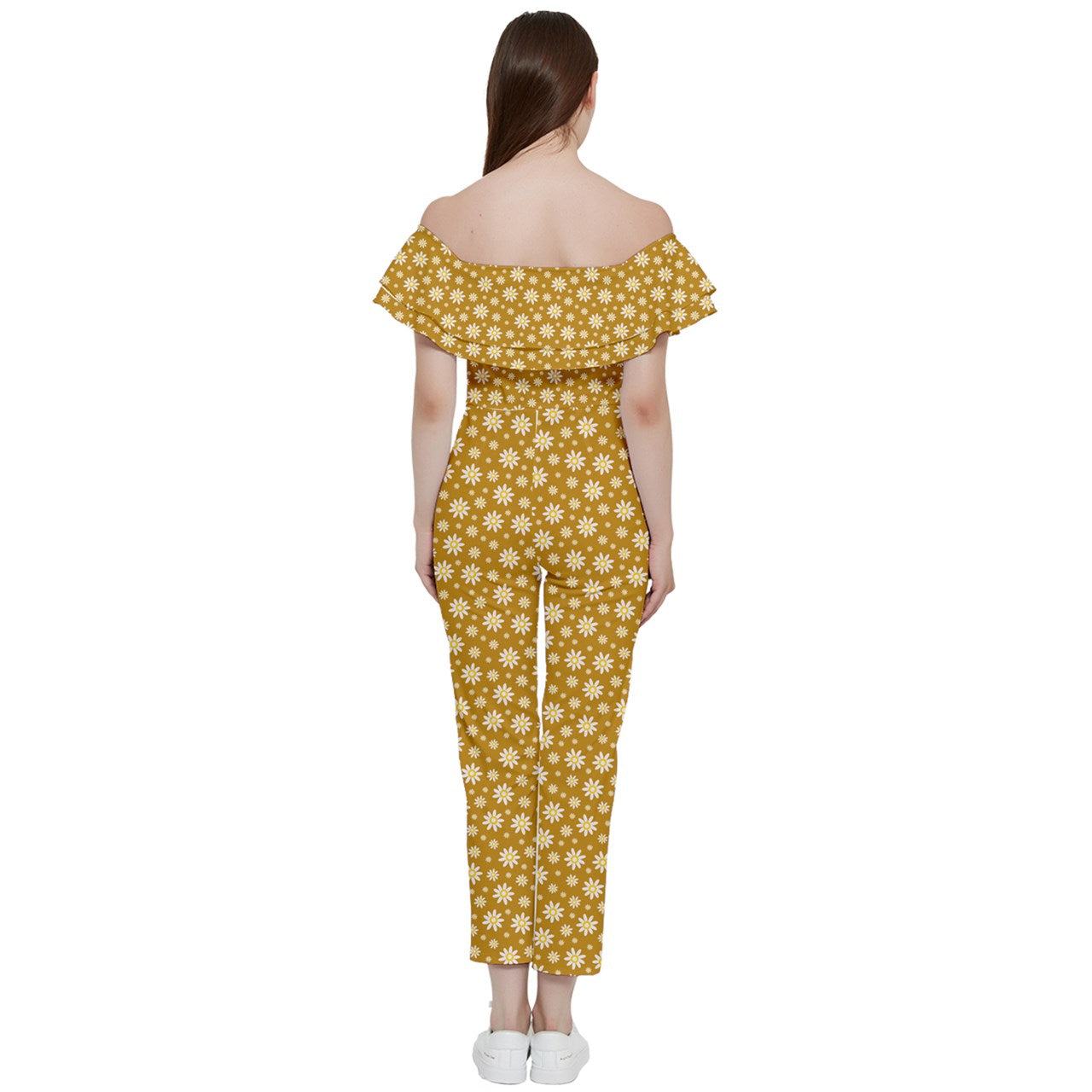 Mustard Yellow Jumpsuit, 70s Style Groovy Jumpsuit, Floral Boho Jumpsuit, Off Shoulder Jumpsuit, Retro Jumpsuit, Vintage Style Pants Overall