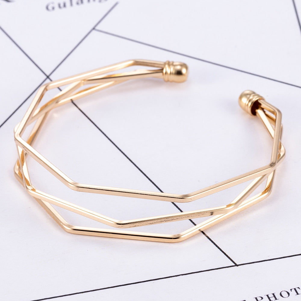 Women's Gold Geometric Bracelet, Three tier bracelet, Rose Gold Bracelet, Silver Geometric Bracelet