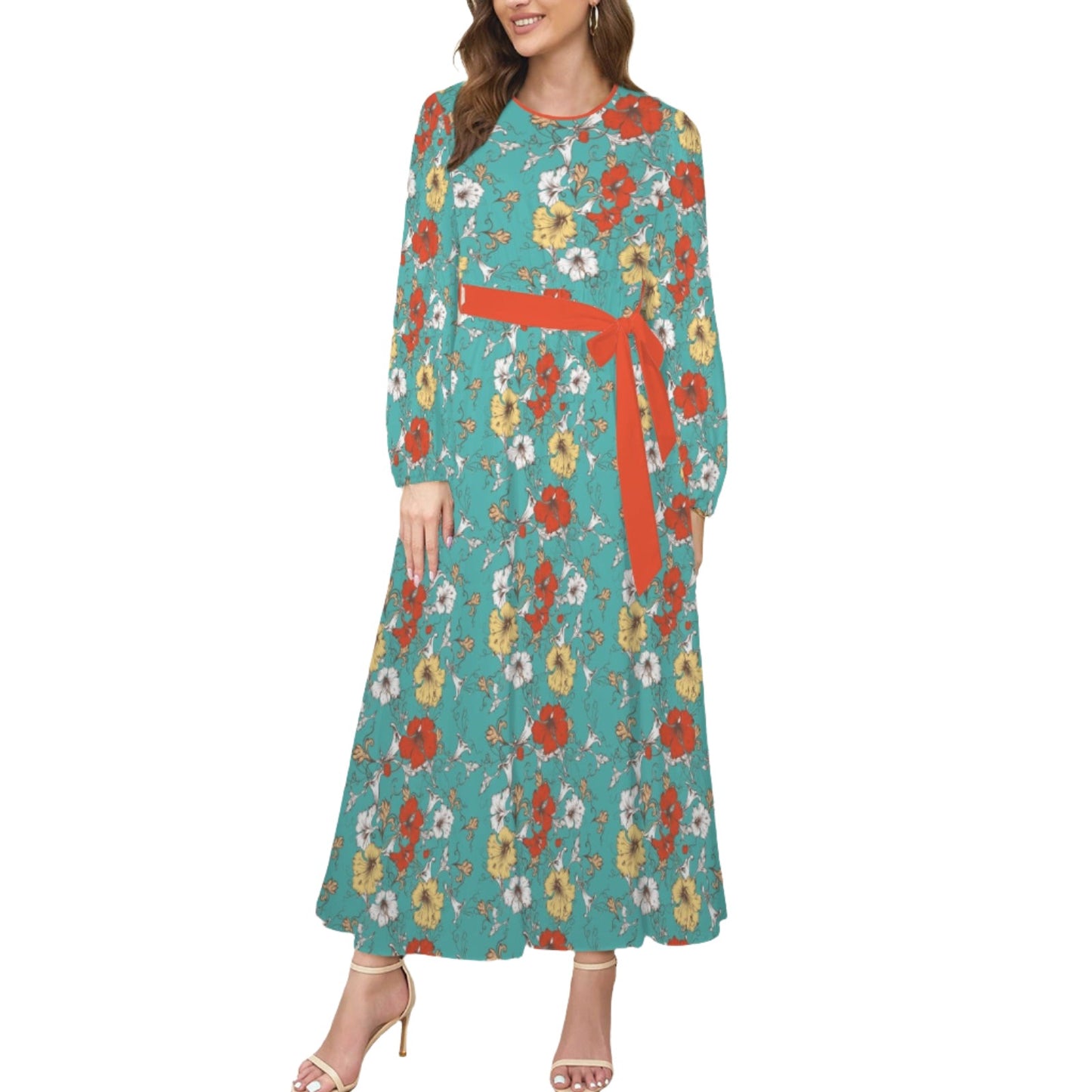 Turquoise Hibiscus Maxi Dress