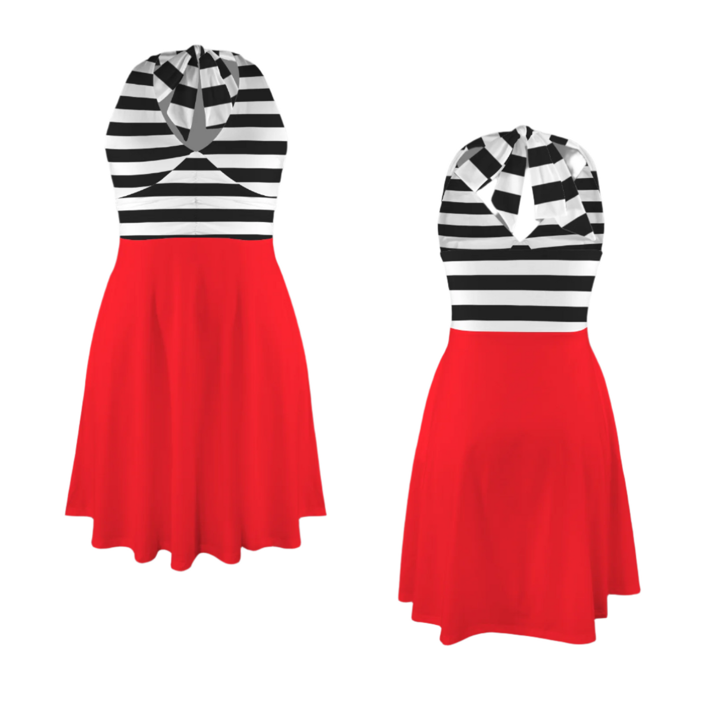 Black Red Stripe Halter Dress