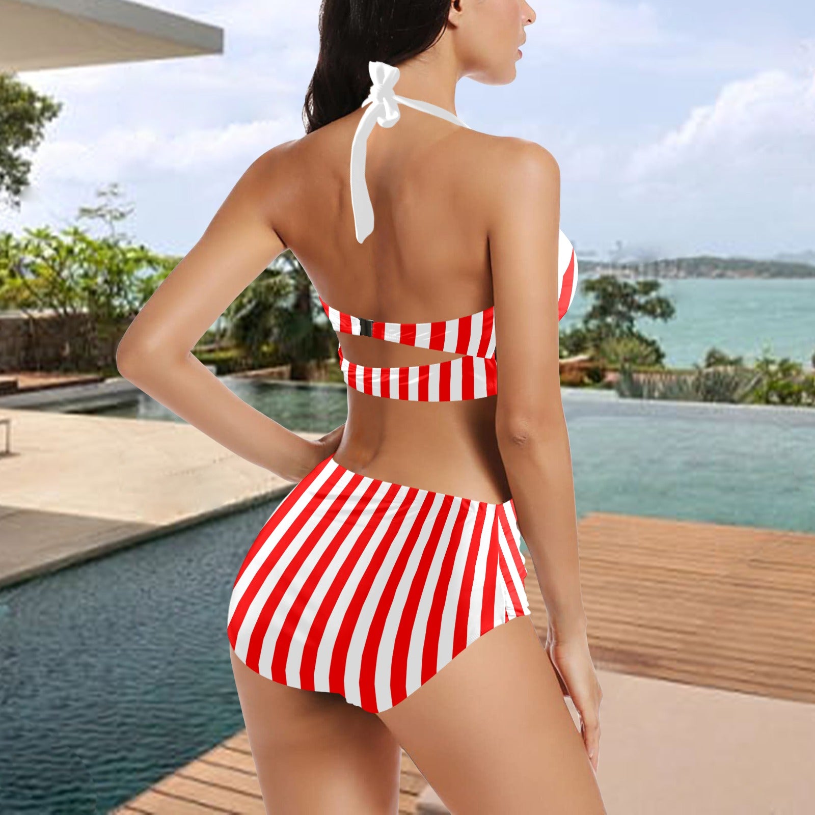 Red and White Stripe Pin Up Swimsuit