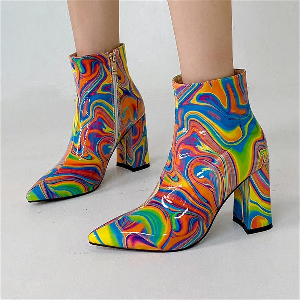 Groovige psychedelische 70er-Stiefel, Stiefeletten im 70er-Jahre-Stil, Hippie-Stiefel, Stiefel im 70er-Jahre-Stil