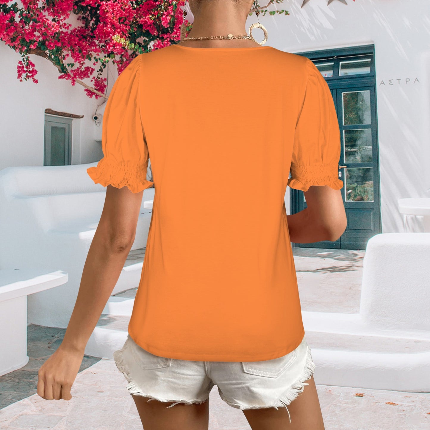 Orange Puff Sleeve Tshirt