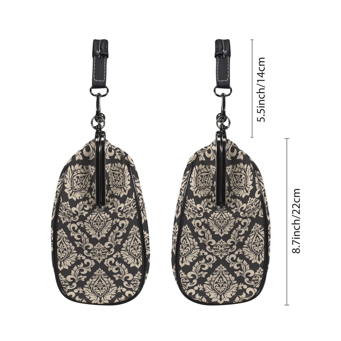 Retro 60s Style Handbag | Dark Gray Damask Vintage Clasp Purse | Retro handbag