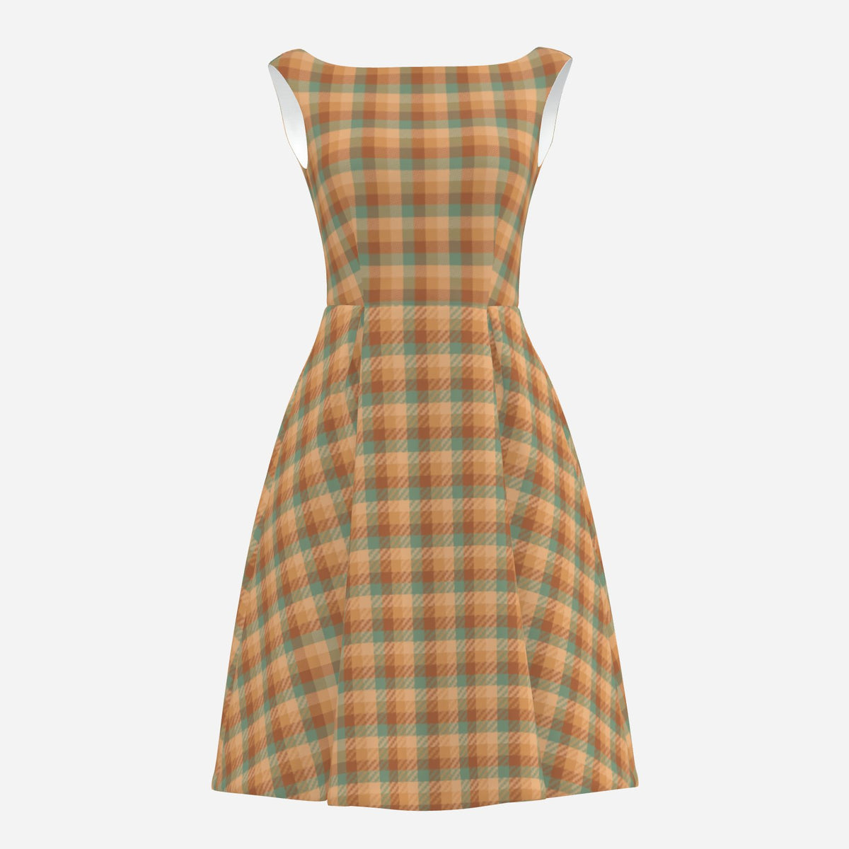 Women’s Brown Mint Green Plaid 50s Dress | Satin A-Line Dress with Removable Bow