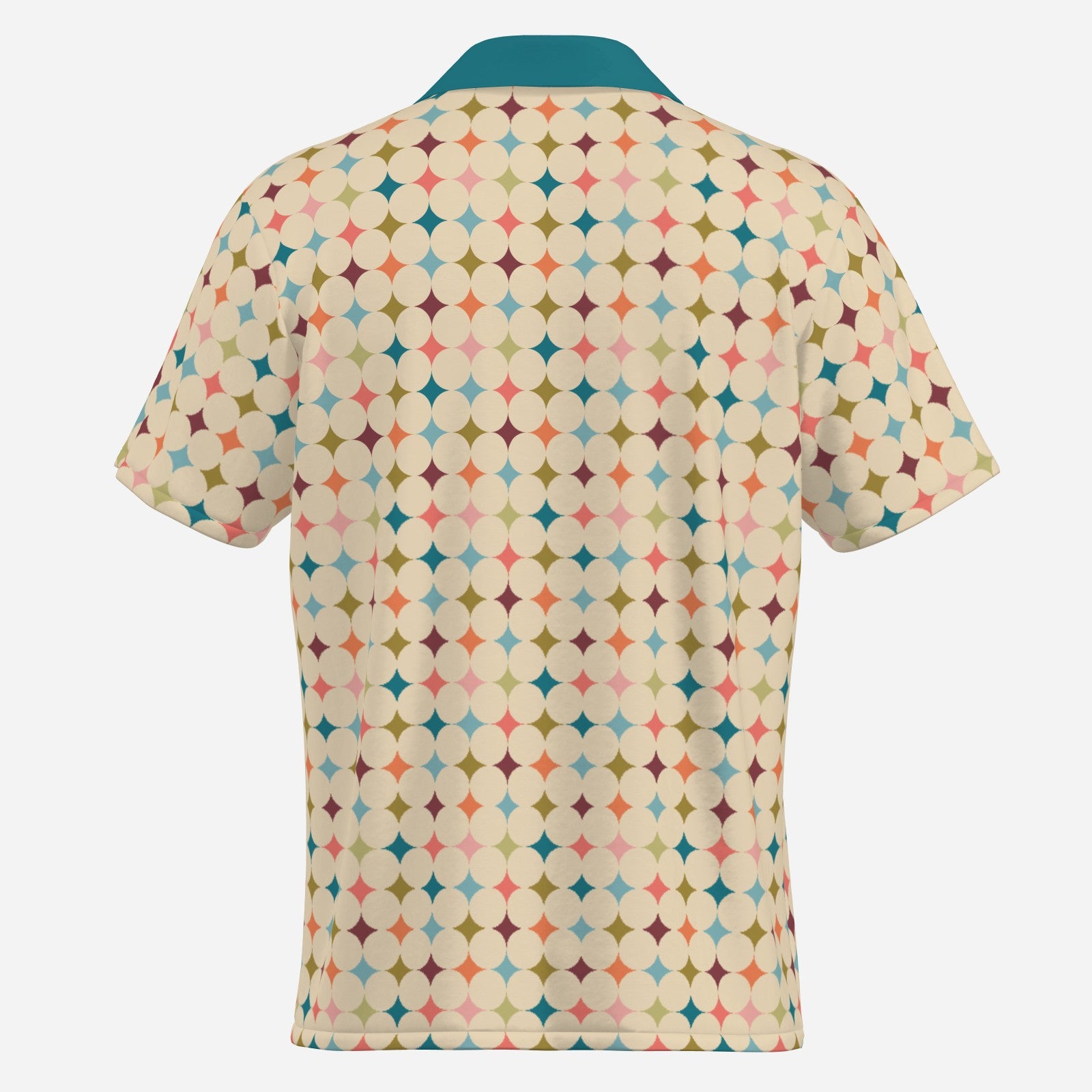 Men’s 50s Style Shirt | Retro Multicolor Geometric Shirt | Vintage Beige & Teal Shirt Men