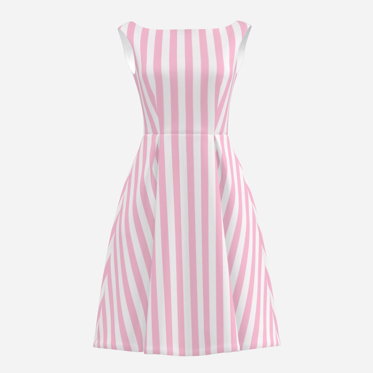 Women’s 50s Style Dress | Pink Stripe Vintage Inspired Satin Dress | Removable Bow | Pleated A-Line Midi Dress