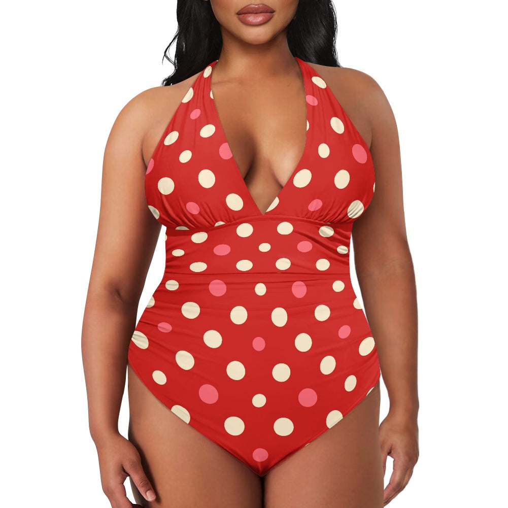 Retro Red polka Dot Swimsuit, Halter Polka Dot Swimsuit, One Piece Swimsuit, Vintage Style Swimsuit