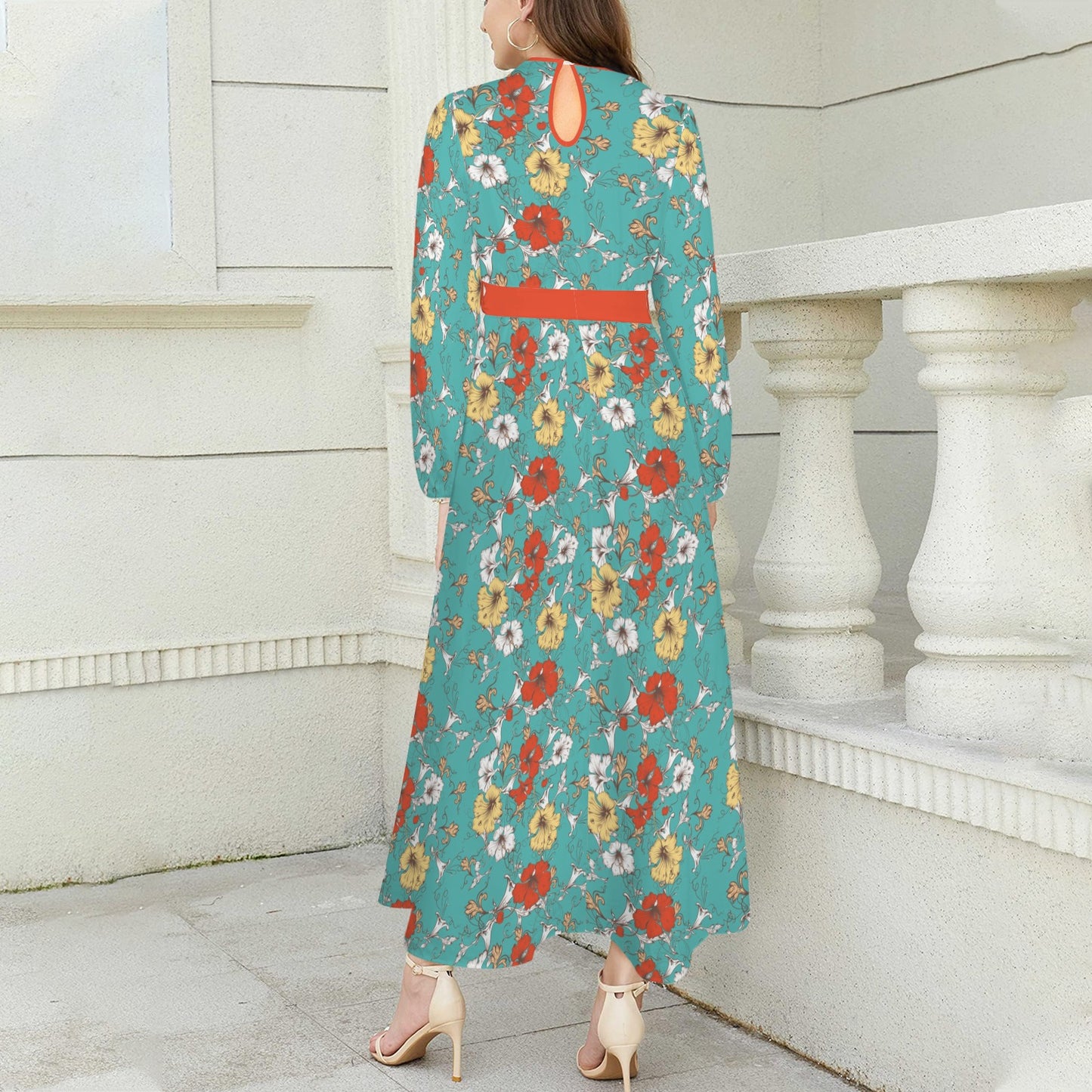 Turquoise Hibiscus Maxi Dress