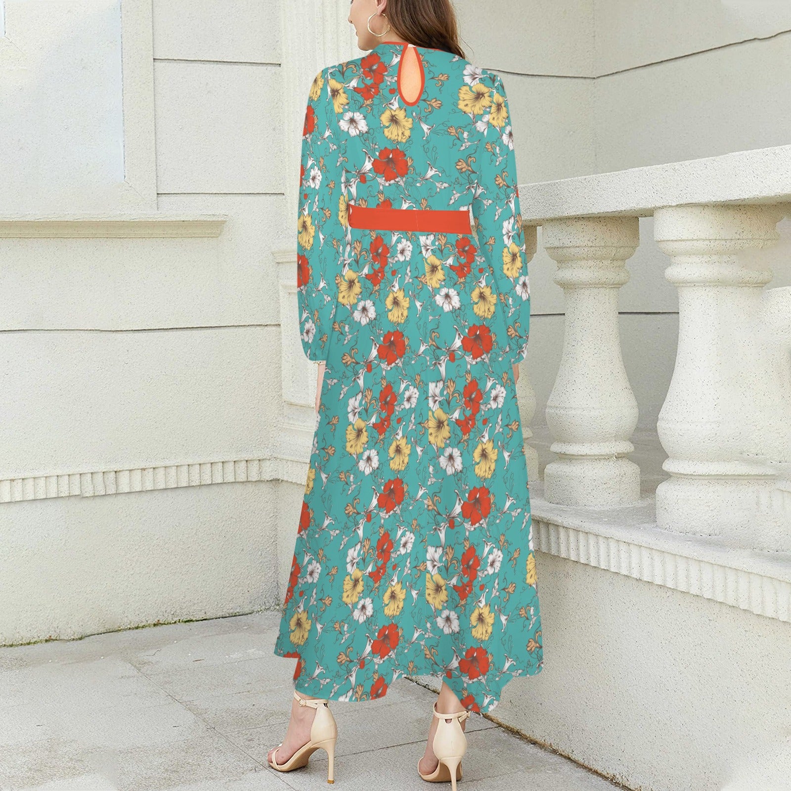 Turquoise Hibiscus Maxi Dress