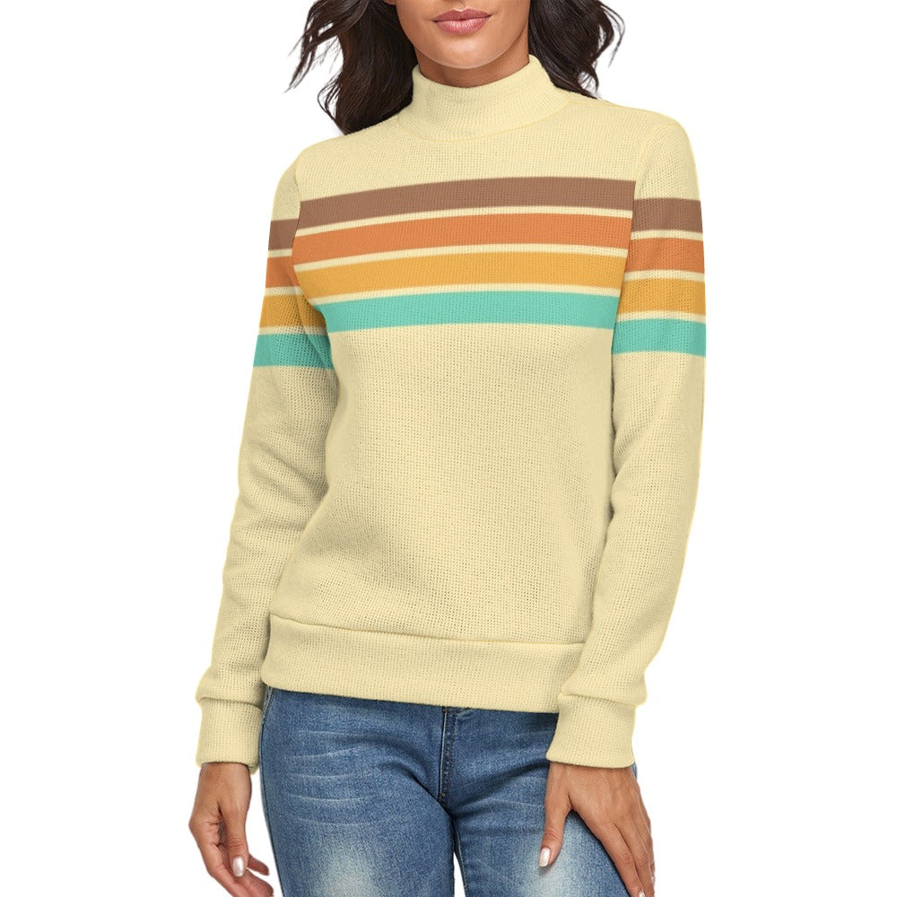 Women's Retro Turtleneck Sweater | 70s Inspired Lightweight Knit Hippie Sweater | Stripe Sweater