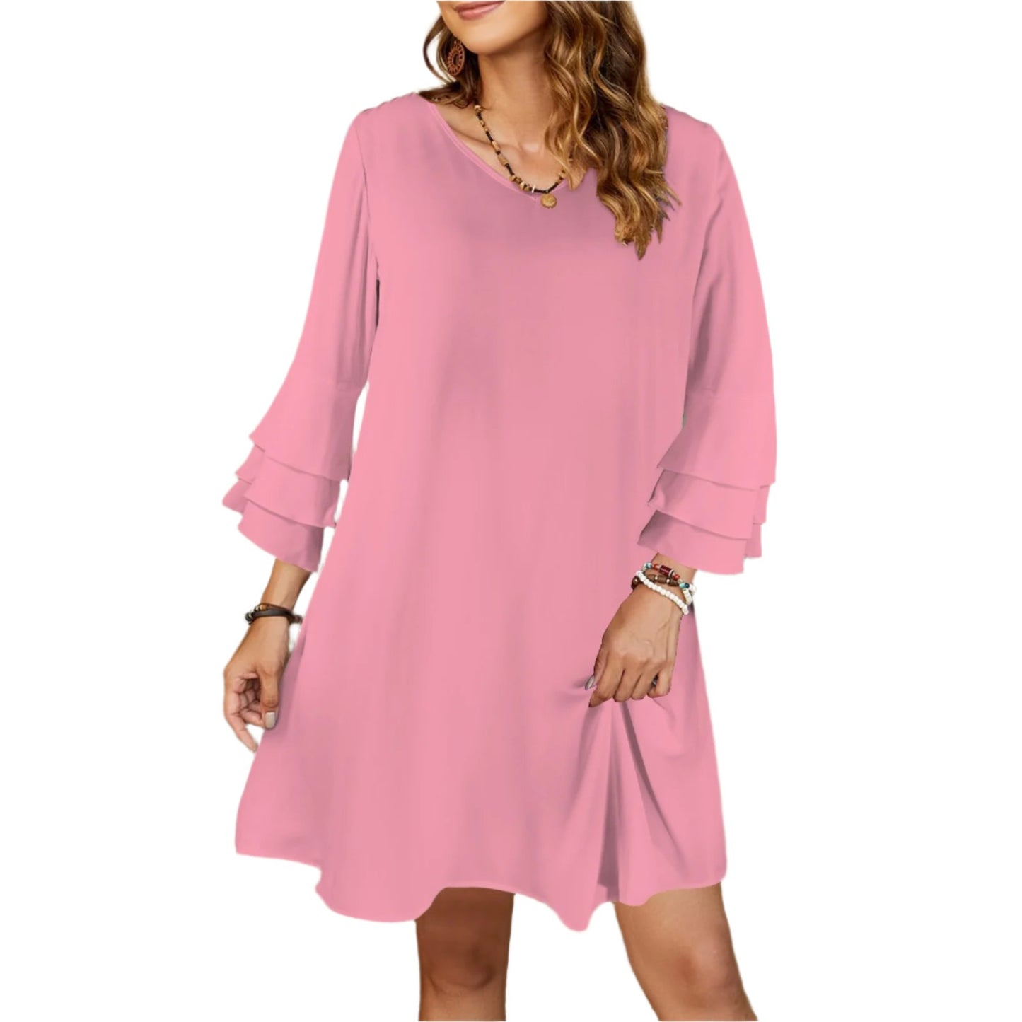 Pink Tier bell Sleeve Dress