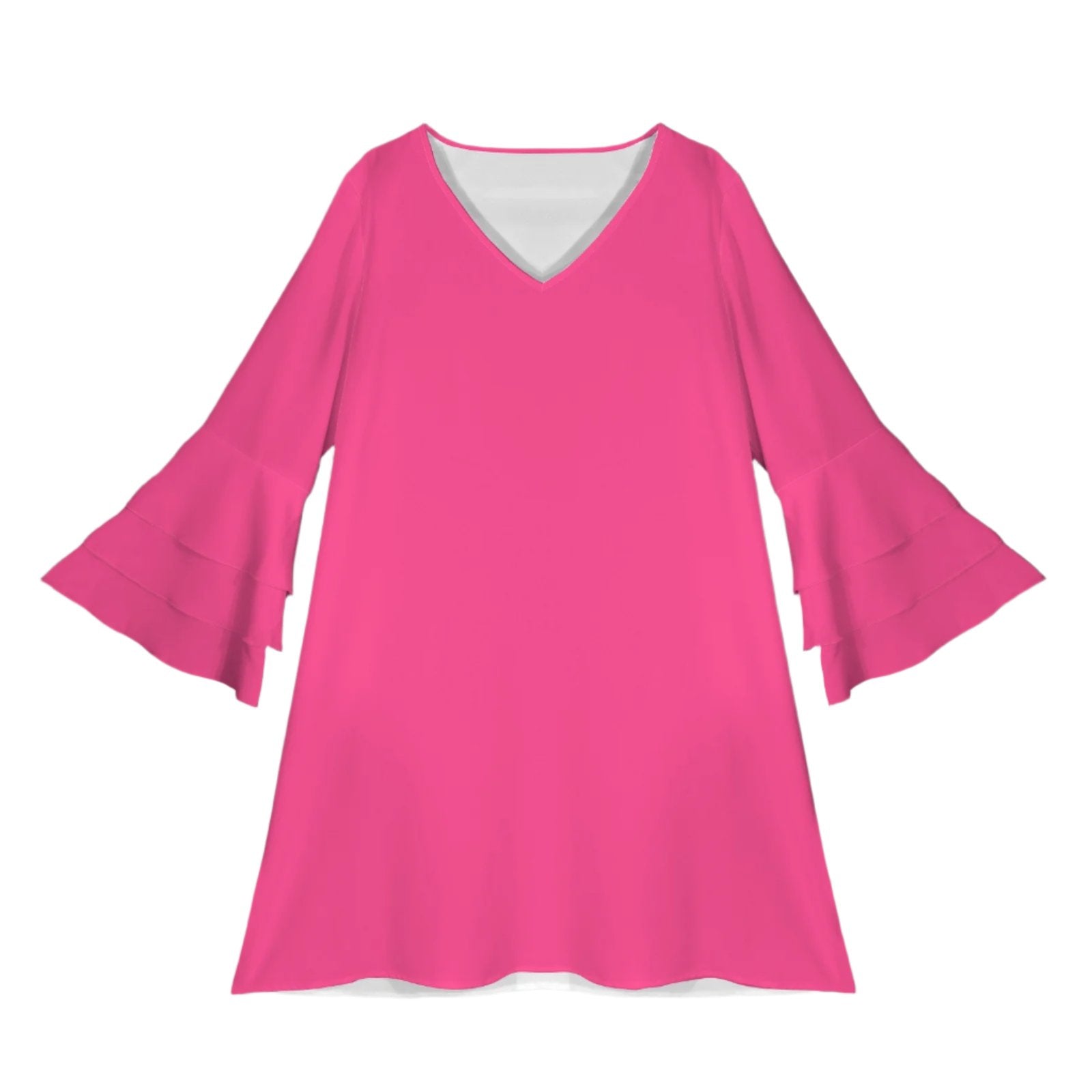 Hot Pink Tier Bell Sleeve Dress