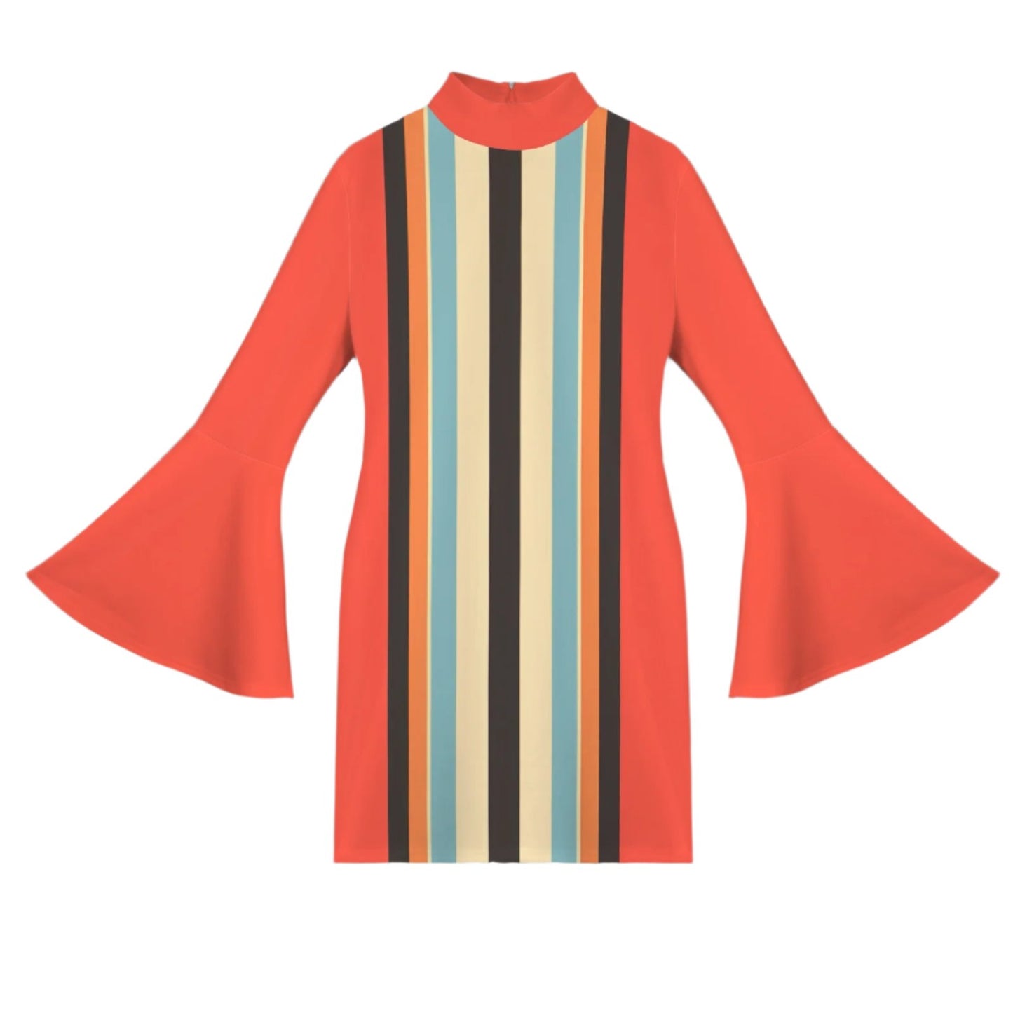 Mod 60s 70s Orange Stripe Bell Sleeve Dress