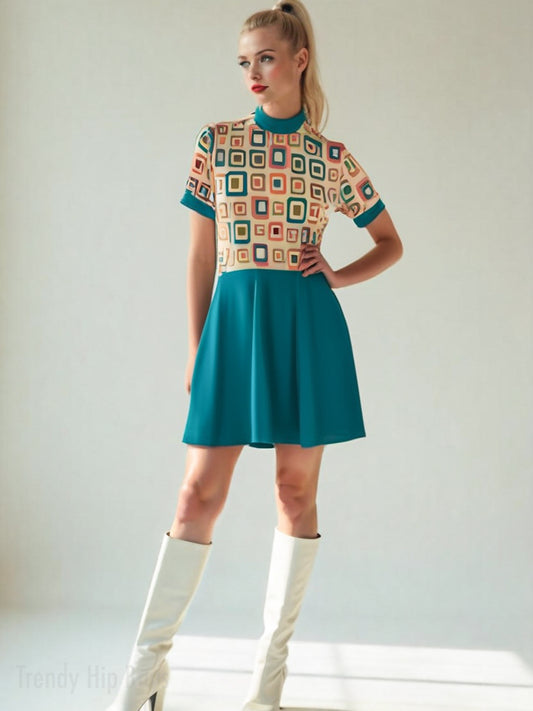 spaceagedress, retro dress, op art Aline dress