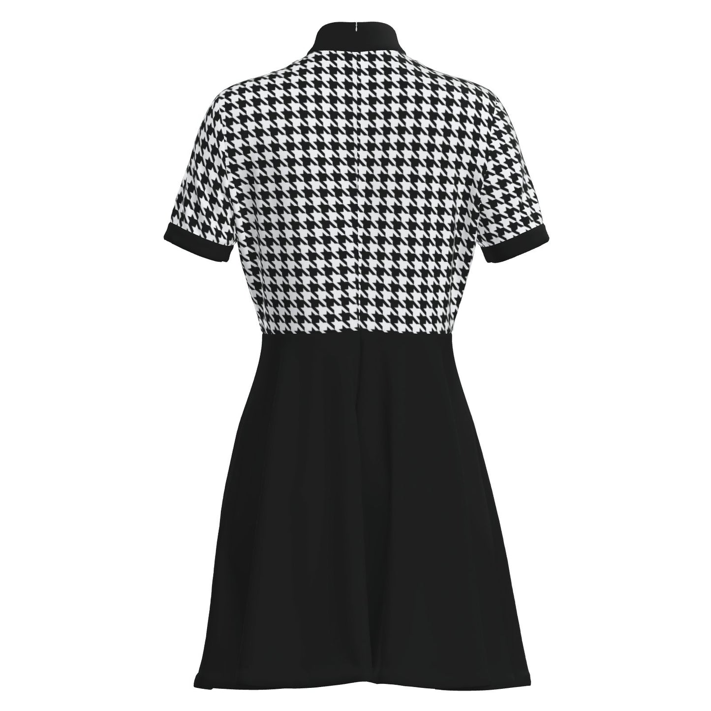 60s Dress Style Black Houndstooth Mod Mini Dress | Retro Turtleneck GoGo Dress | 60s Inspired Dress