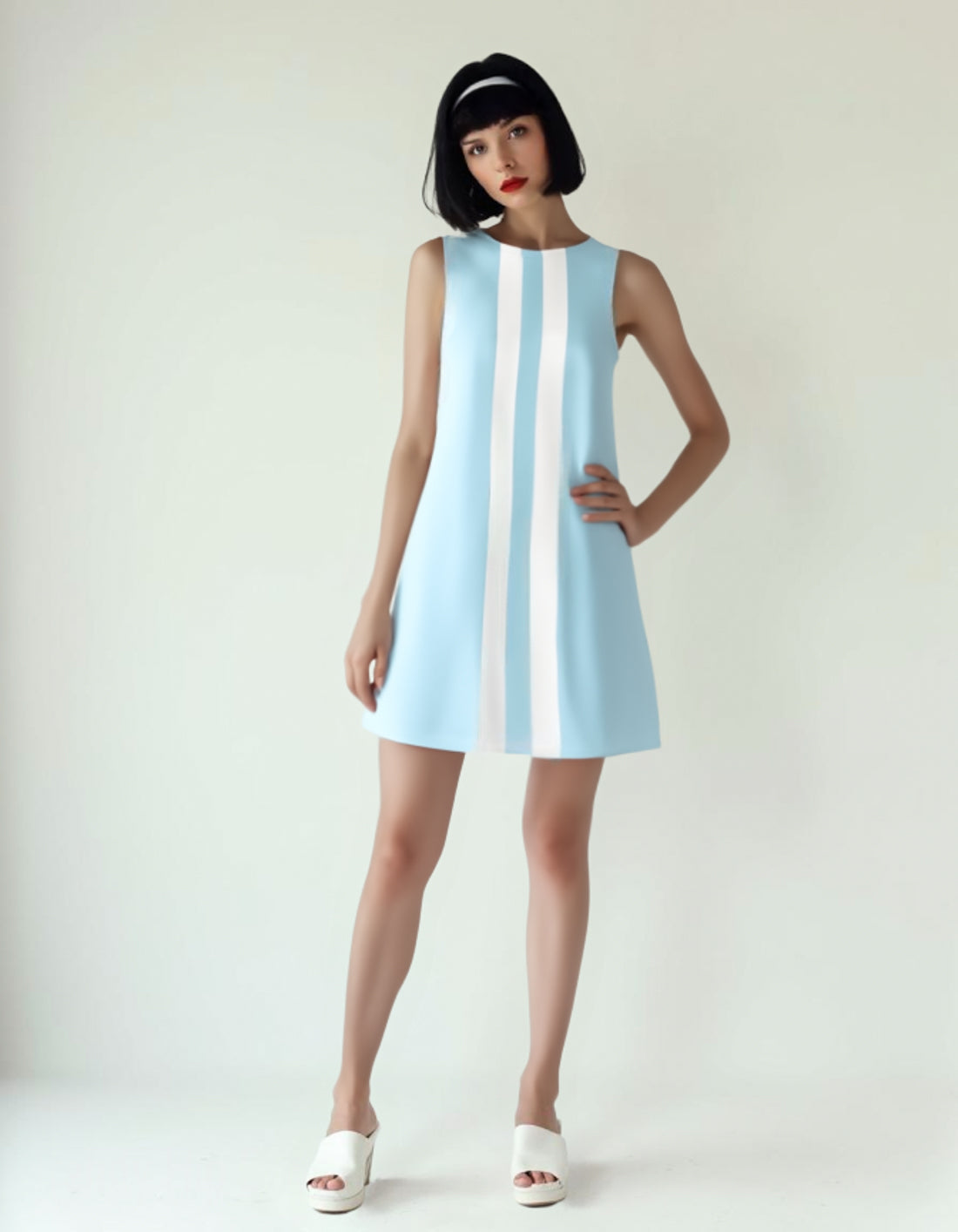 60s Dress Style | Light Blue Mod Mini Dress | Retro GoGo Tent Dress | 60s Sleeveless Vintage Style Dress
