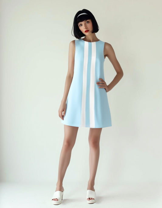60s Dress Style | Light Blue Mod Mini Dress | Retro GoGo Tent Dress | 60s Sleeveless Vintage Style Dress