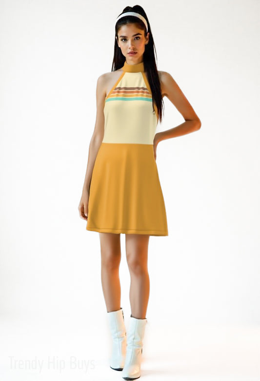 Vintage halter Dress Style, 70s style Dress, Retro halter Dress Mini Dress, Retro Mustard yellow Dress