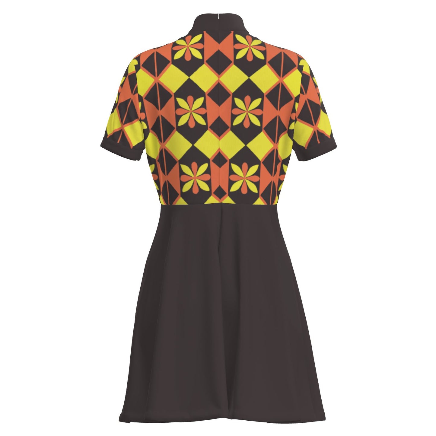 60s Space Age Mod Dress | Retro Geometric GoGo Mini Dress | Brown Turtleneck Vintage A-Line Dress