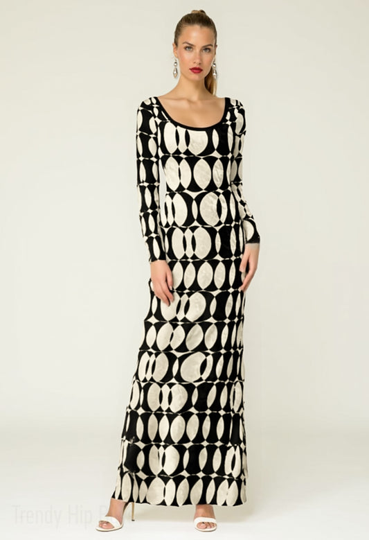 Op Art Black Mod Maxi Dress| Black Mod Maxi Dress | Geometric Black Velvet MaxiDress | 60s Style Maxi Dress