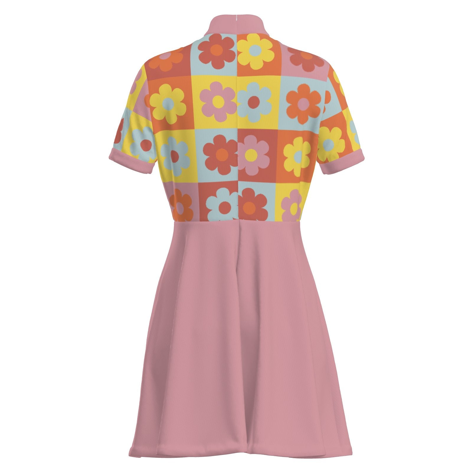 60s Dress Style, Pink Floral Mod Mini Dress,  Retro Mod Pink GoGo Dress, 60s Turtleneck Dress