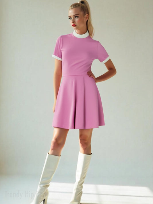 60s Mod Pink Turtleneck Mini Dress | Vintage inspired A-Line Go-Go Dress | Retro Mod Dress