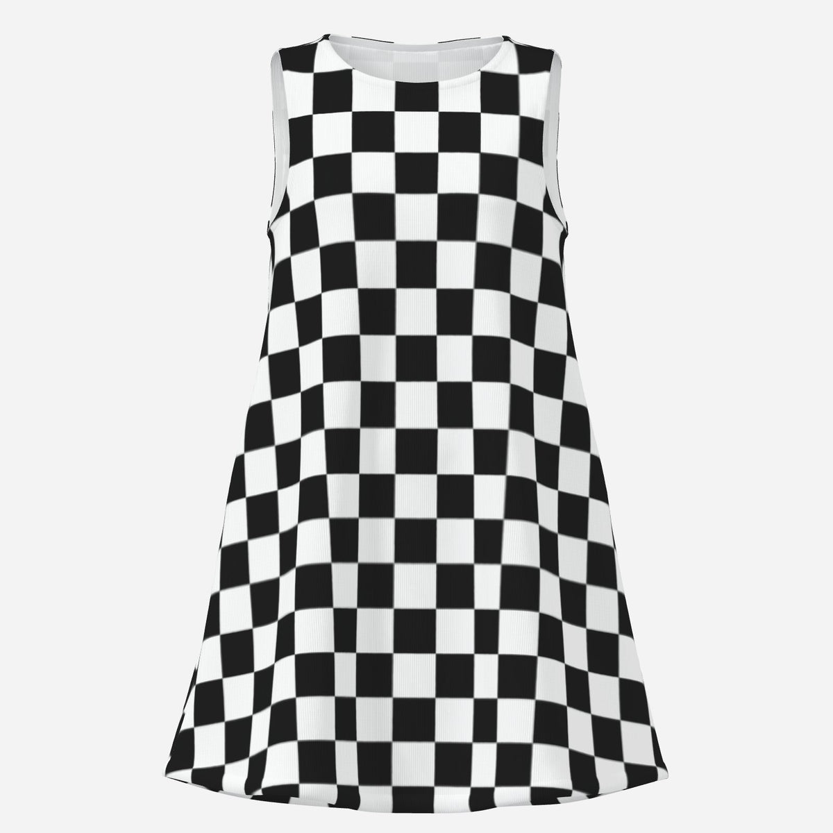 Women's 60s Mod Dress, Black & White Checker Go-Go Mini Dress, Sleeveless Retro Tent Dress, Vintage Inspired Dress