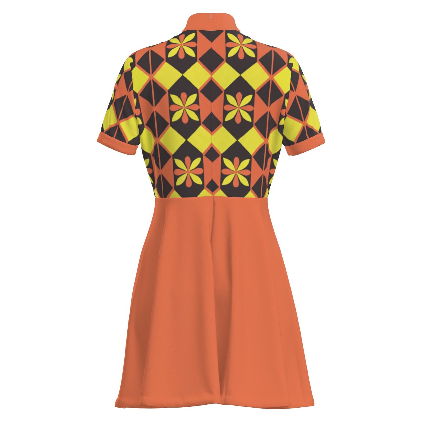 Mod Orange Dress, 60s inspired Dress, Space Age Retro Geometric Turtleneck GoGo Mini Dress